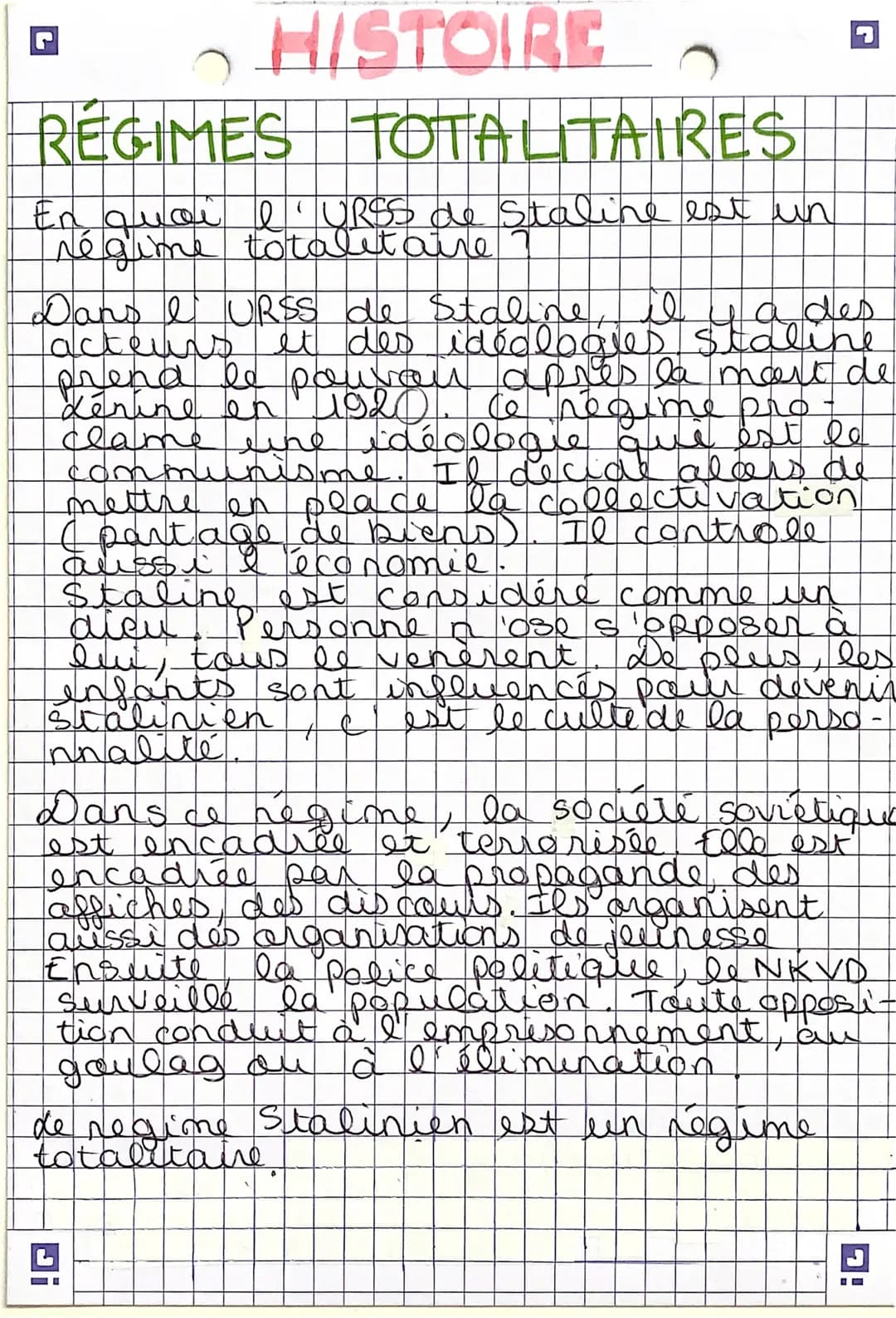 RÉGIMES TOTALITAIRES
En quoi l' URSS de Staline est un
مه total ههقه
Dans I URSS de Staline, il
acteurs
et des idéologies stgohe
prend le po