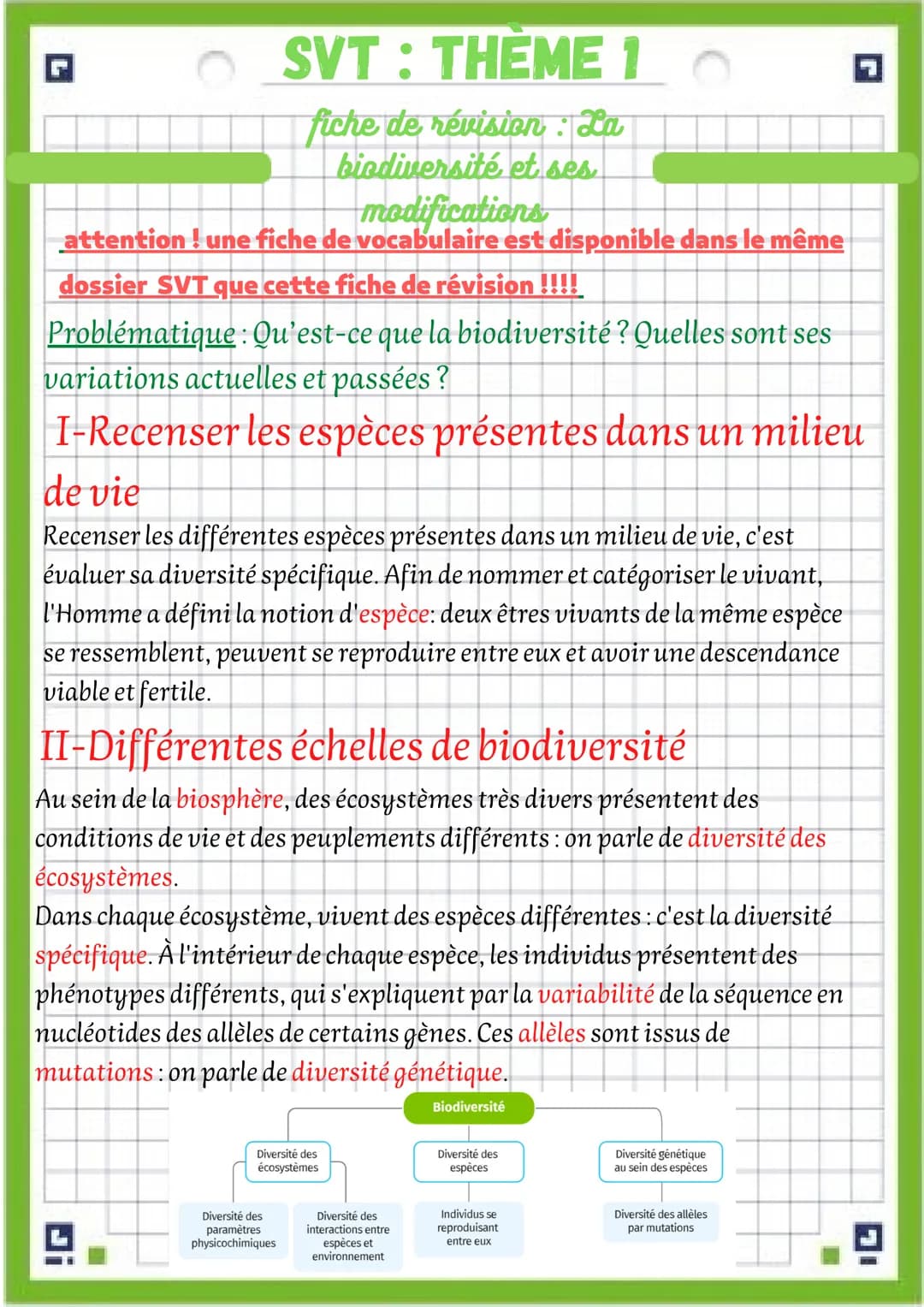 G
modifications
attention! une fiche de vocabulaire est disponible dans le même
dossier SVT que cette fiche de révision !!!!
Problématique:Q