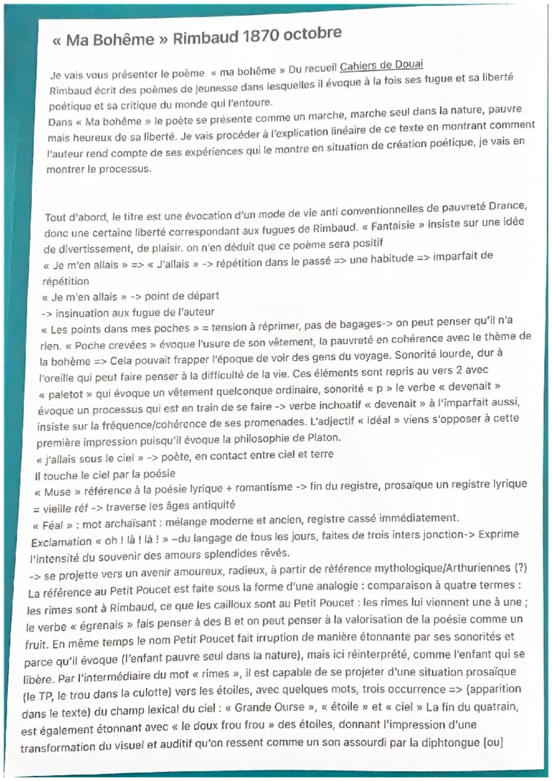 << Ma Bohême >> Rimbaud 1870 octobre
Je vais vous présenter le poème «< ma bohême >> Du recueil Cahiers de Douai
Rimbaud écrit des poèmes de