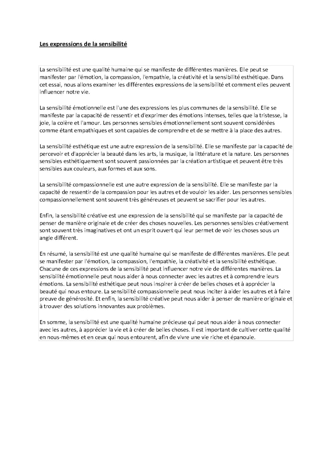 Les expressions de la sensibilité