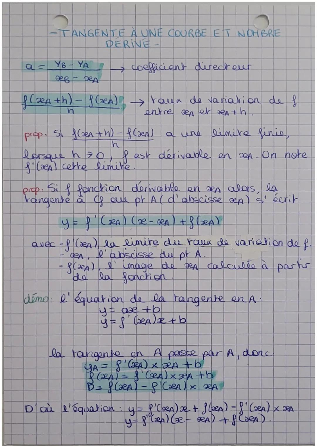 MATHS C H A P I T R E 3 4

DERIVÉE LOCALE

-RAPPELS-sur équation de droure
équation cartesienne $ax + by + c = 0$

exemple (généralité): $ax