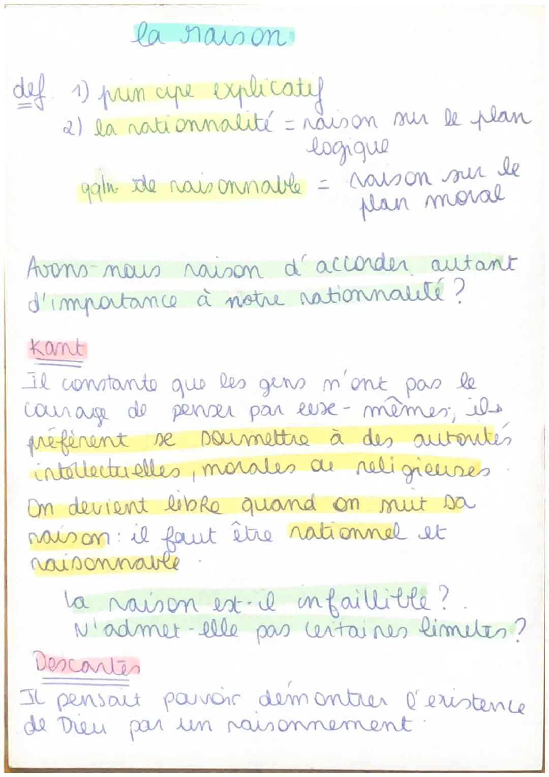 raison
Def 1 faculté d'organiser sa pensée selon des règles
logiques universelles
(2) faculte de juger, estimer si un critère s'applique
> r