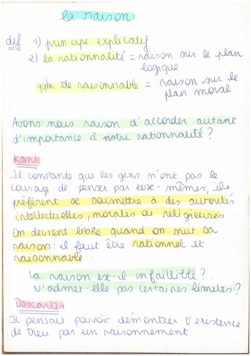 raison
Def 1 faculté d'organiser sa pensée selon des règles
logiques universelles
(2) faculte de juger, estimer si un critère s'applique
> r