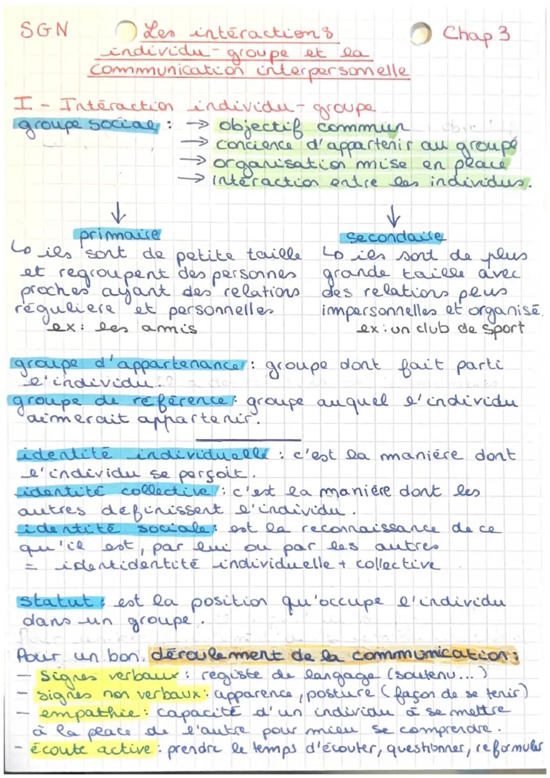Chapitre 3 : Les interactions individu-groupe et la communication interpersonnelle 