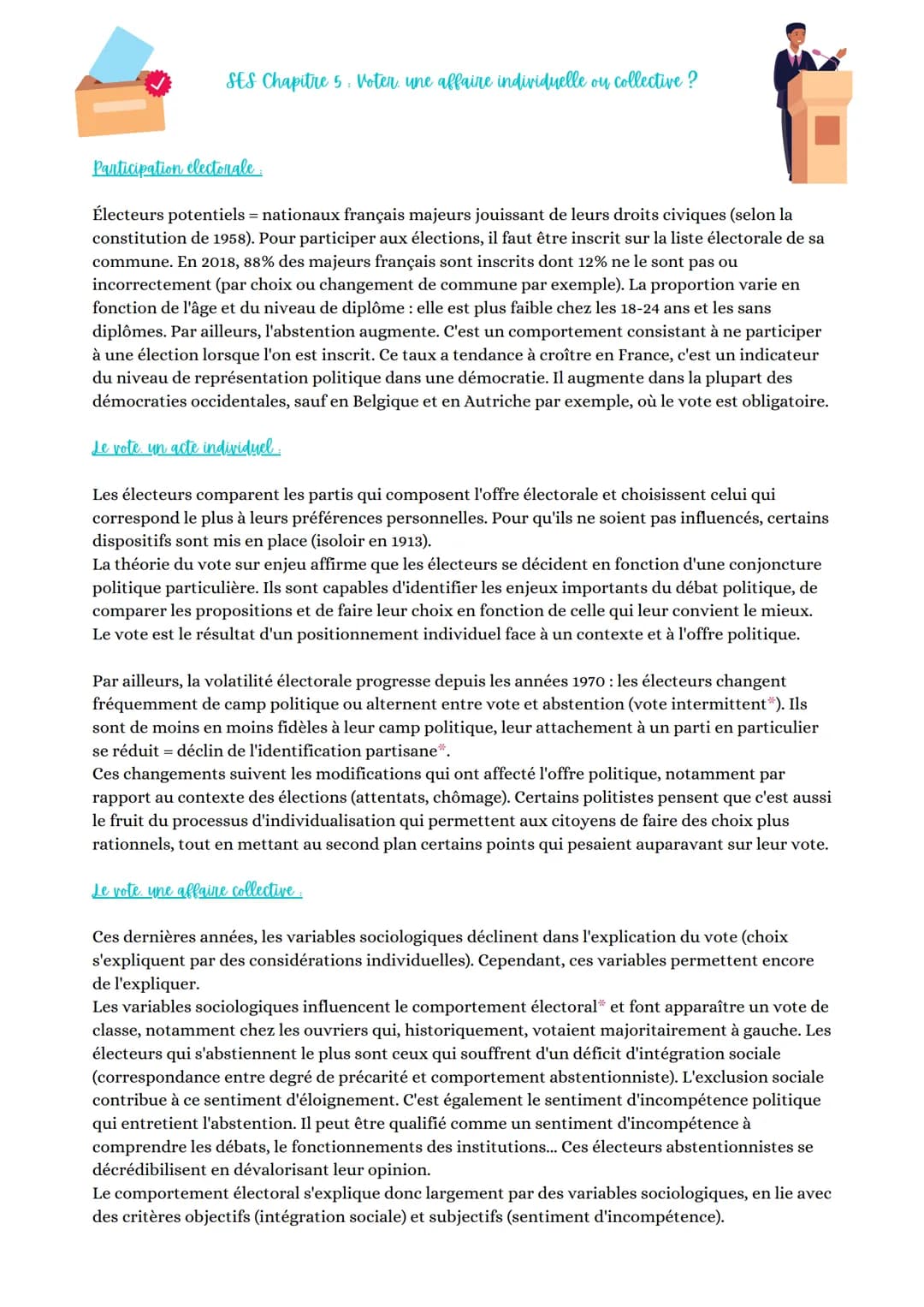 SES Chapitre 5 Voter une affaire individuelle ou collective?
Participation électorale
Électeurs potentiels = nationaux français majeurs joui