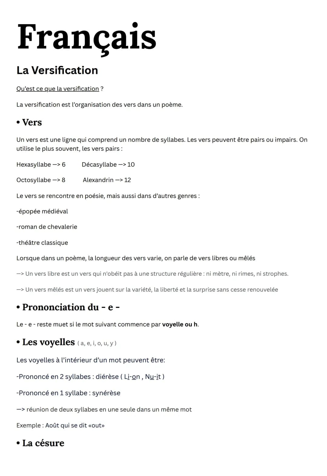 La Versification 