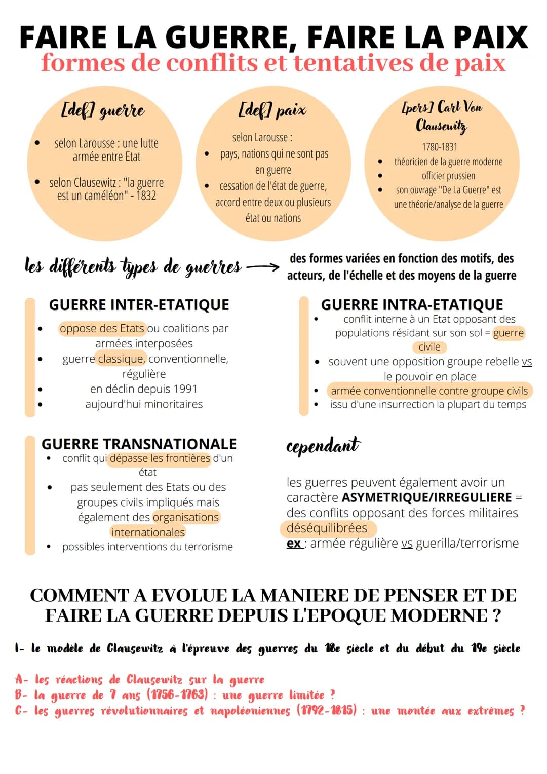 FAIRE LA GUERRE, FAIRE LA PAIX
formes de conflits et tentatives de paix
[del] guerre
selon Larousse : une lutte
armée entre Etat
• selon Cla
