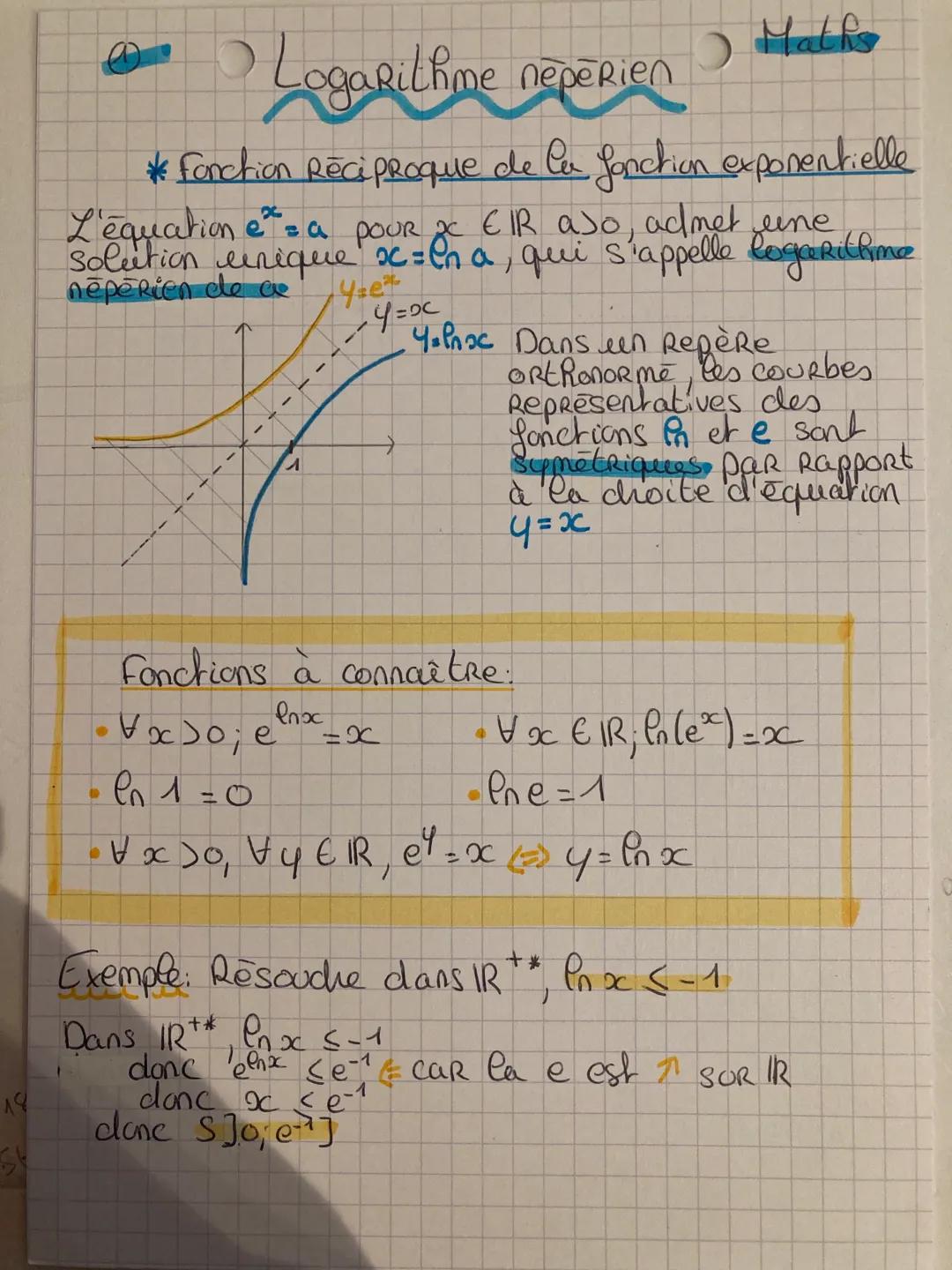 Maths
# Logarithime neperien Hall

* Fonction Reciproque de la fonction exponentielle

L'equation $e^x = a$ pour $x \in IR$ aso, admet une
s