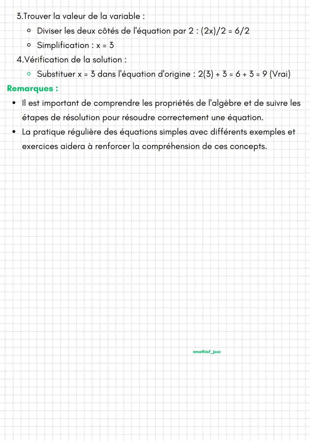 emathisf_jsxc
Maths
Les équations simples
Équation:
• Une équation est une affirmation mathématique selon laquelle deux
expressions sont éga