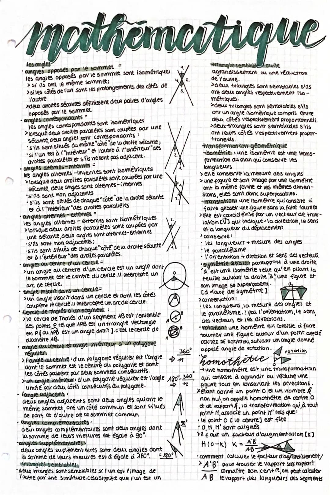Définition Angle CM2 et Transformation Géométrique - Exemples et Exercices