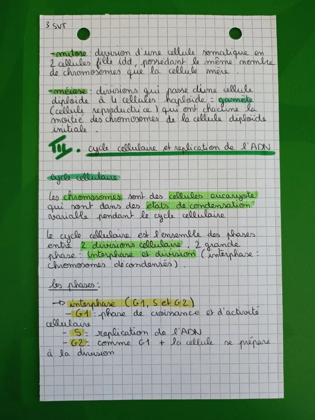 -D phase M - étape de division de la cellule
les chromosomes ne possèdent plus que 1
seule chromatide
-M (mitore): division cellulare (retou