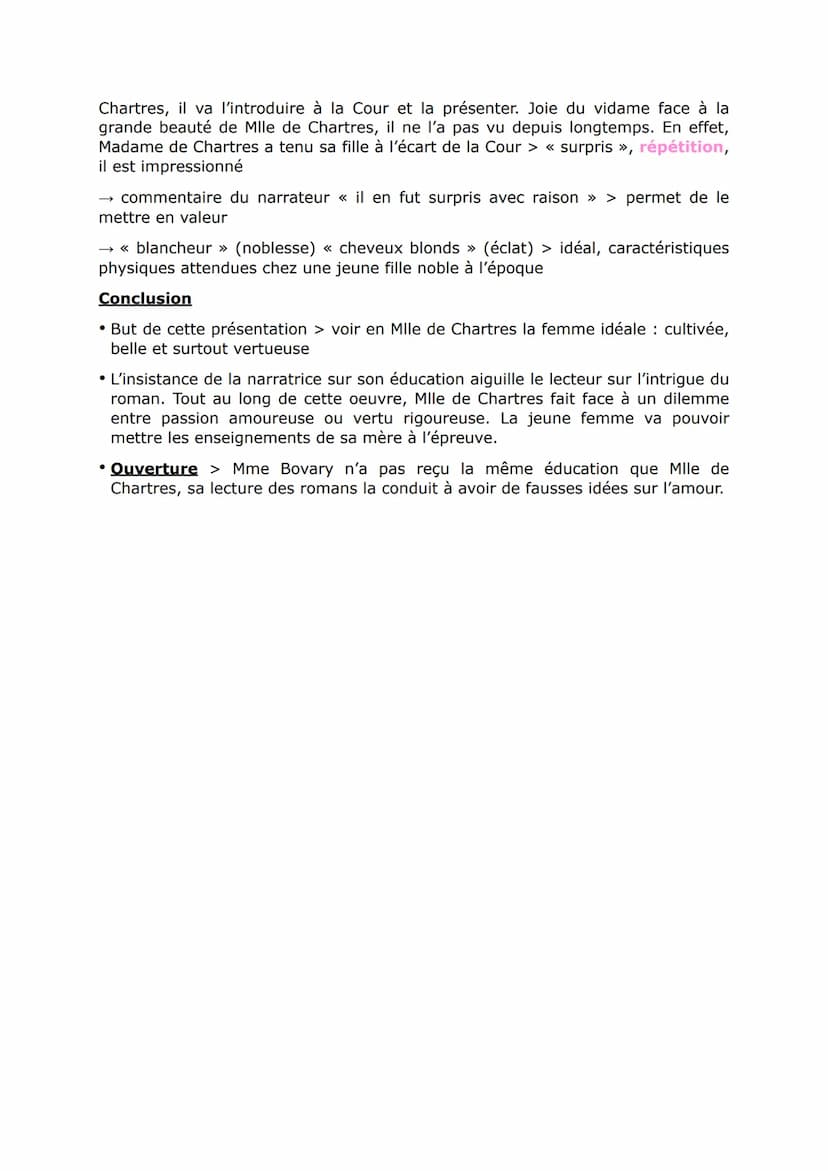 Portrait de Mile de Chartres (Fiche de lecture pour l'oral)
p.21-22
Introduction
présentation de Madame de Lafayette + situer l'oeuvre dans 