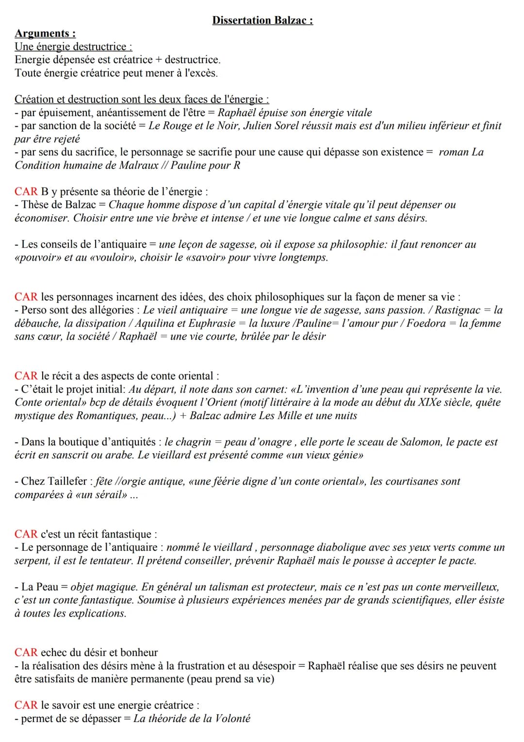 Dissertation Balzac :
Arguments :
Une énergie destructrice :
Energie dépensée est créatrice + destructrice.
Toute énergie créatrice peut men