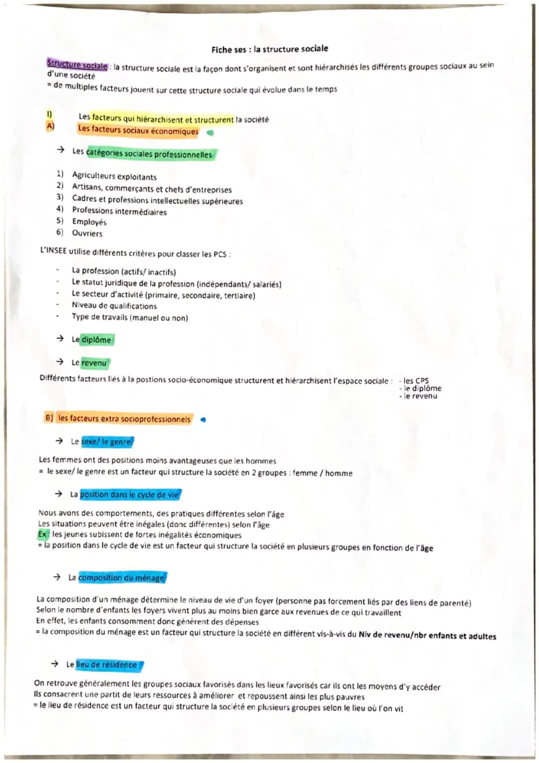 Fiche ses: la structure sociale
Structure sociale: la structure sociale est la façon dont s'organisent et sont hiérarchisés les différents g