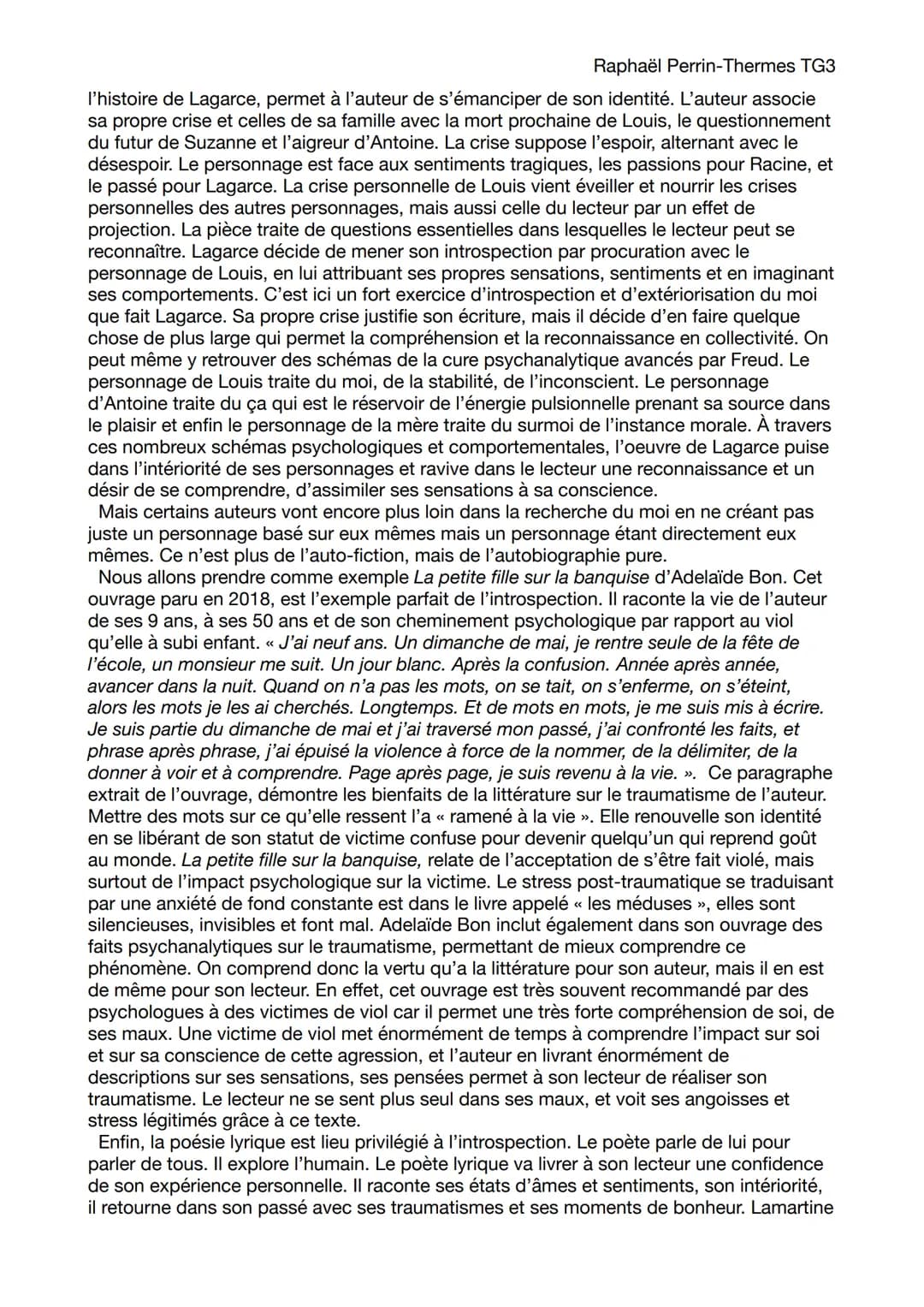 Essai littéraire
Raphaël Perrin-Thermes TG3
Sujet : La littérature nous libère-t-elle d'une assignation à une identité ?
La littérature est,