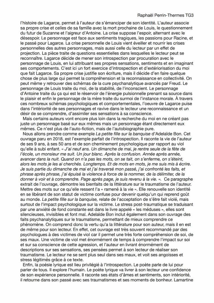 Essai littéraire
Raphaël Perrin-Thermes TG3
Sujet : La littérature nous libère-t-elle d'une assignation à une identité ?
La littérature est,