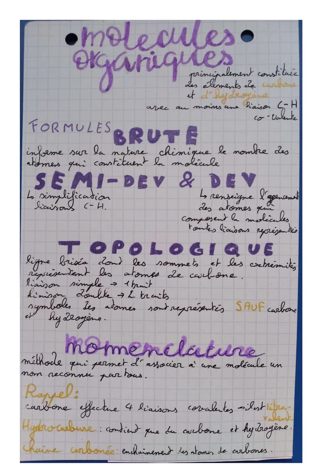•molecules•
organiques
FORMULES
informe
atomes
avec
principalement constituée
des éléments de carbone
et d'hydrogine
au moins une liaison C-