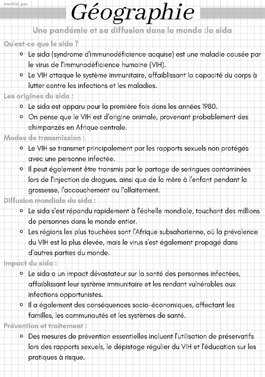 Une pandémie et sa diffusion dans le monde :le sida