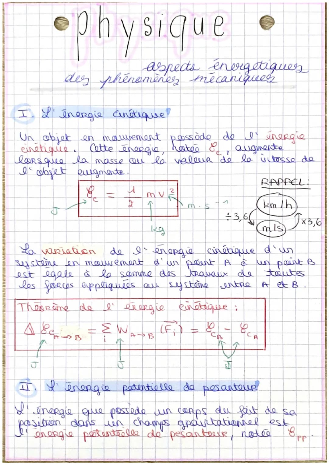•physique
aspects énergétiques
des phénomènes mécaniques
I. L'énergie cinétique
Un objet en mouvement possède de I energie
cinétique. Cette 