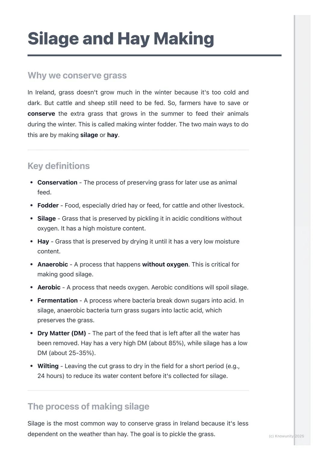 # Silage and Hay Making

## Why we conserve grass

In Ireland, grass doesn't grow much in the winter because it's too cold and
dark. But cat