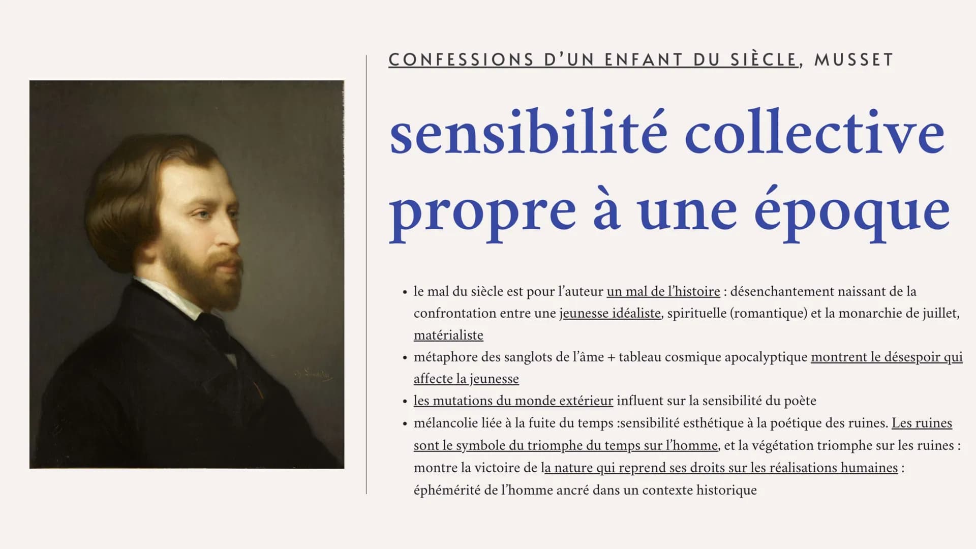 L'expression de la
sensibilité MÉDITATIONS POÉTIQUES: L'AUTOMNE, LAMARTINE
sensibilité au monde
et au temps
•
la contemplation de la nature 