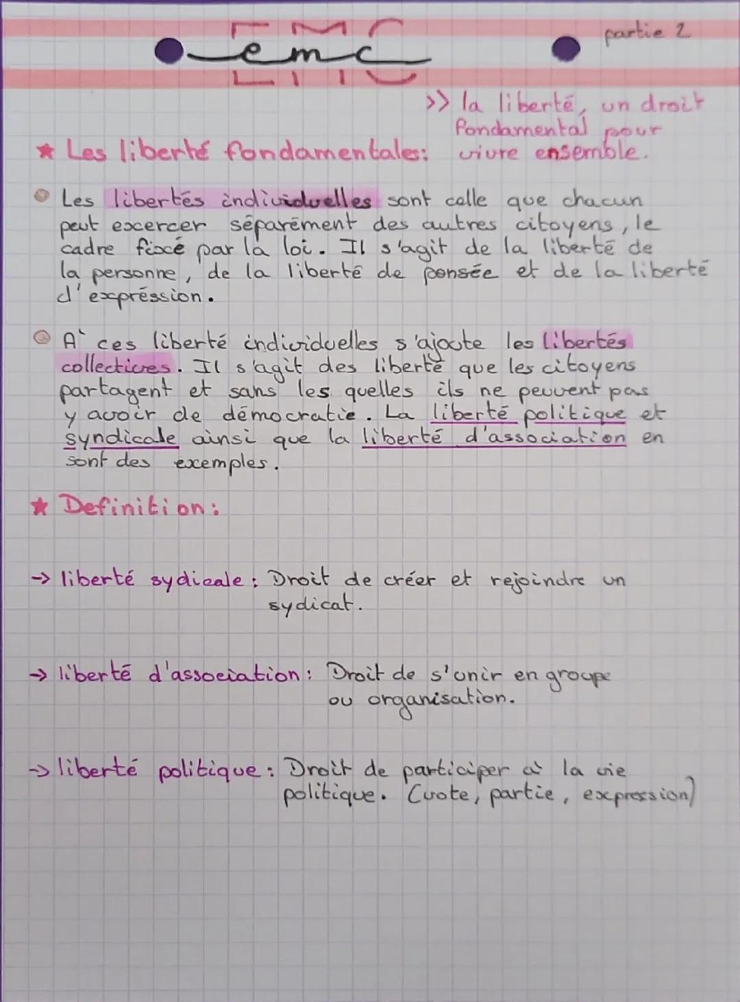 emc

Les liberté fondamentales:

partie 2
>> la liberté, un droit
Pondamental pour
vivre ensemble.

Les libertés individuelles sont celle qu