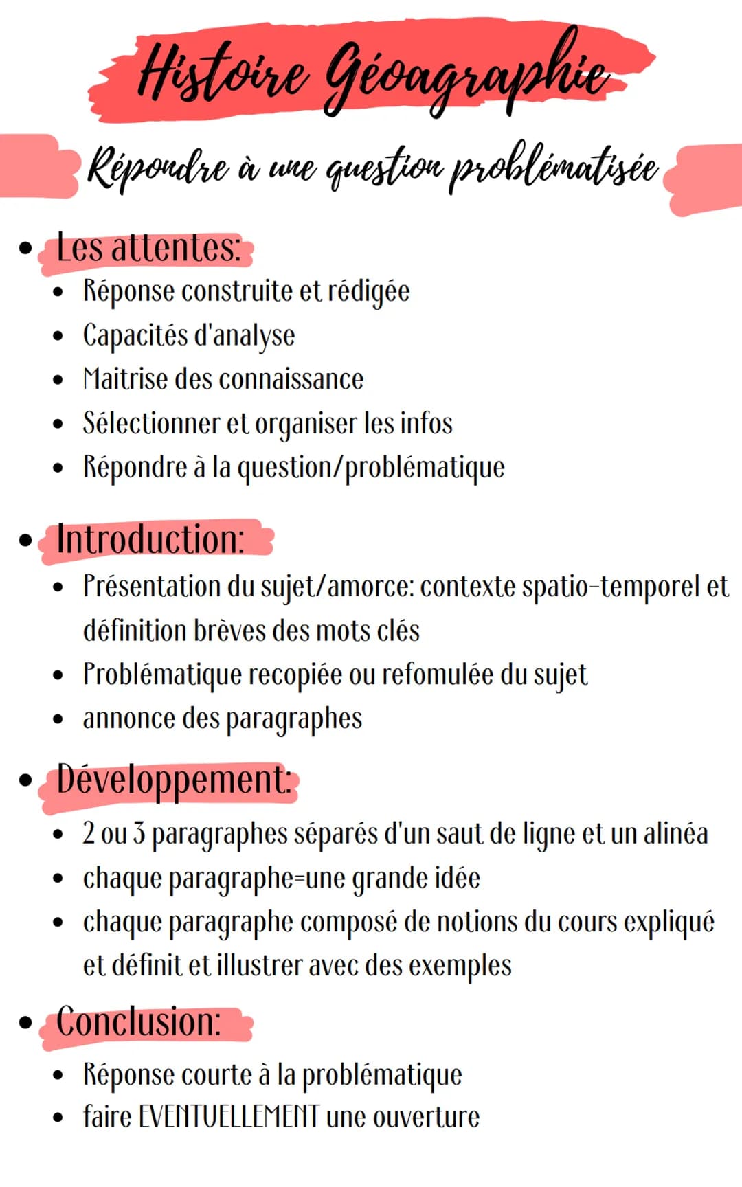 • Les attentes:
Réponse construite et rédigée
Capacités d'analyse
• Maitrise des connaissance
●
Histoire Géoagraphie
· Répondre à une questi