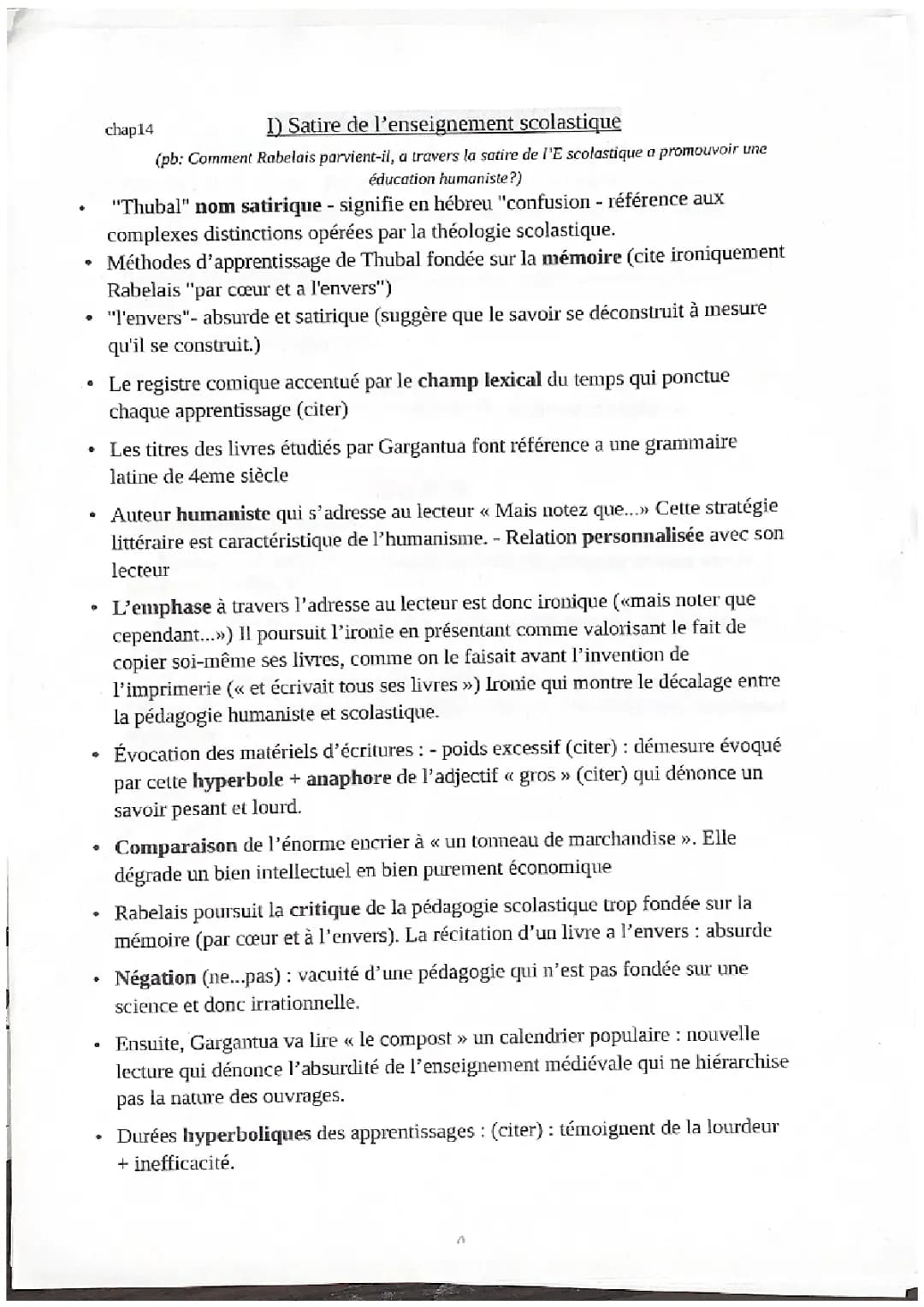 Gargantua chapitre 14 explication: Éducation et satire par Rabelais