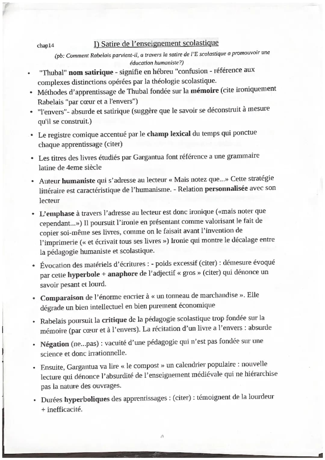 chap14
I) Satire de l'enseignement scolastique
(pb: Comment Rabelais parvient-il, a travers la satire de l'E scolastique a promouvoir une
éd