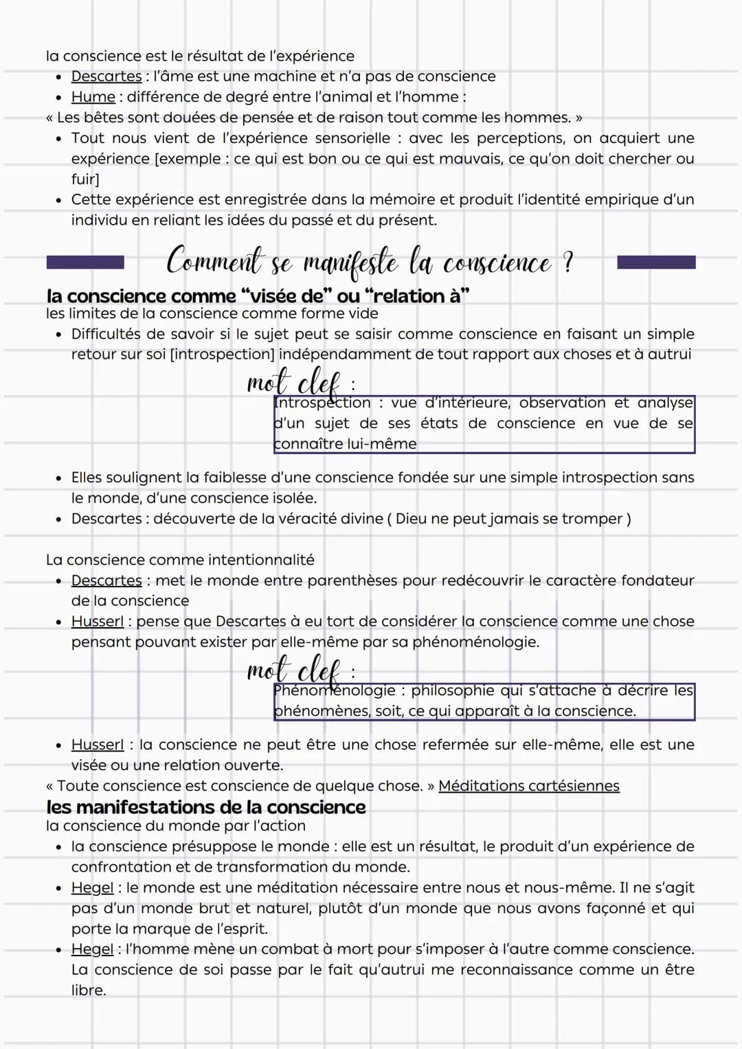 =
Philosophie
définitions
:
La conscience
Capacité de représentation de nous-même et du monde
extérieur.
accroches:
«Je ne suis moi-même qu'