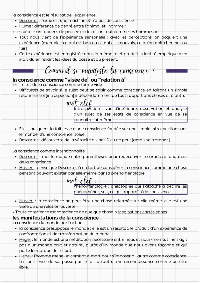 =
Philosophie
définitions
:
La conscience
Capacité de représentation de nous-même et du monde
extérieur.
accroches:
«Je ne suis moi-même qu'
