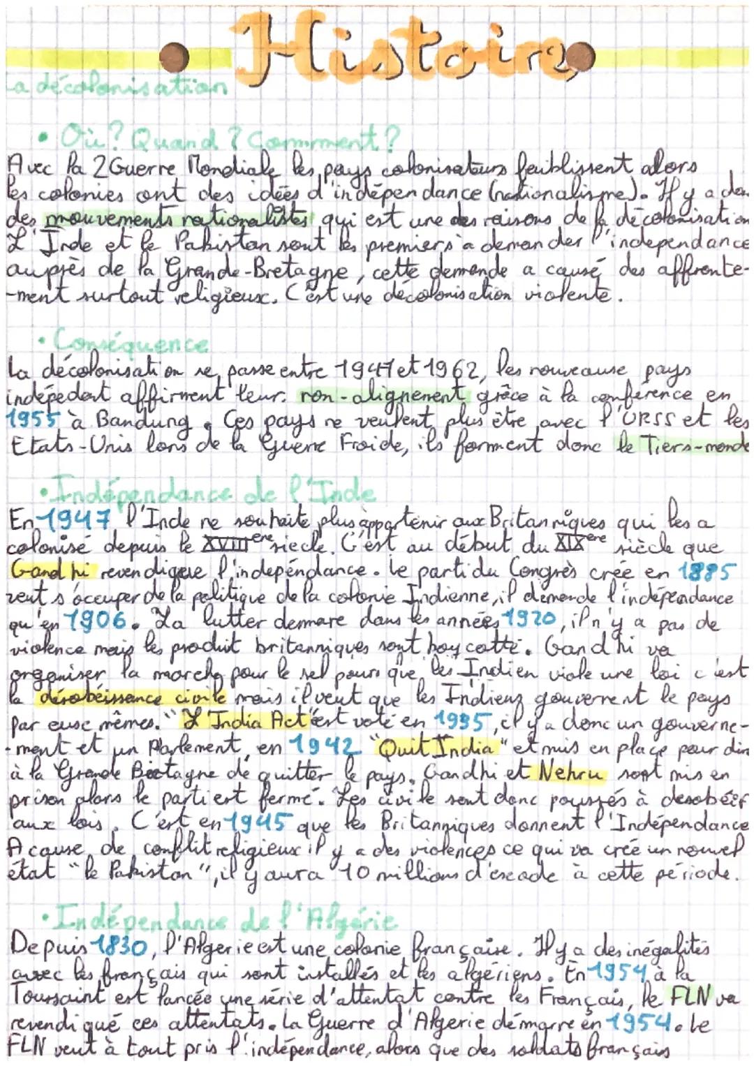 • Histoires

La décolonisation

• On? Quand? Commment?
Avec la 2 Guerre Mondiale les les colorisateurs faiblissent alors
les colonies ont de