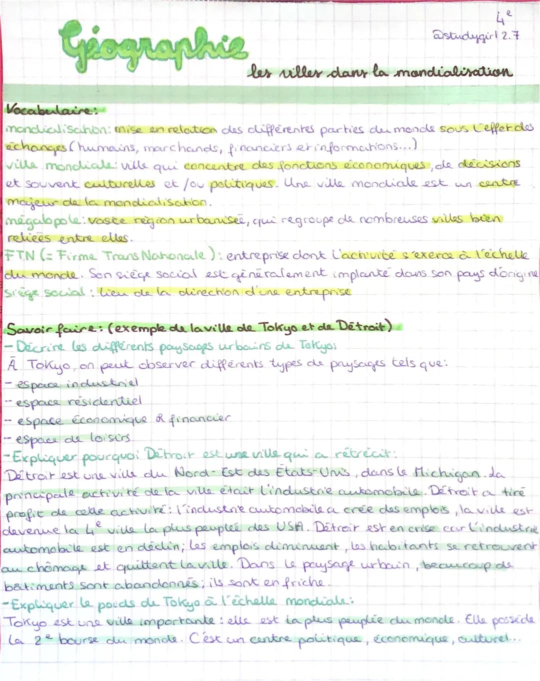 Géographie
Vocabulaire:
mondialisation: mise en relation des différentes parties du monde sous l'efferdes
échanges (humains, marchands, fina