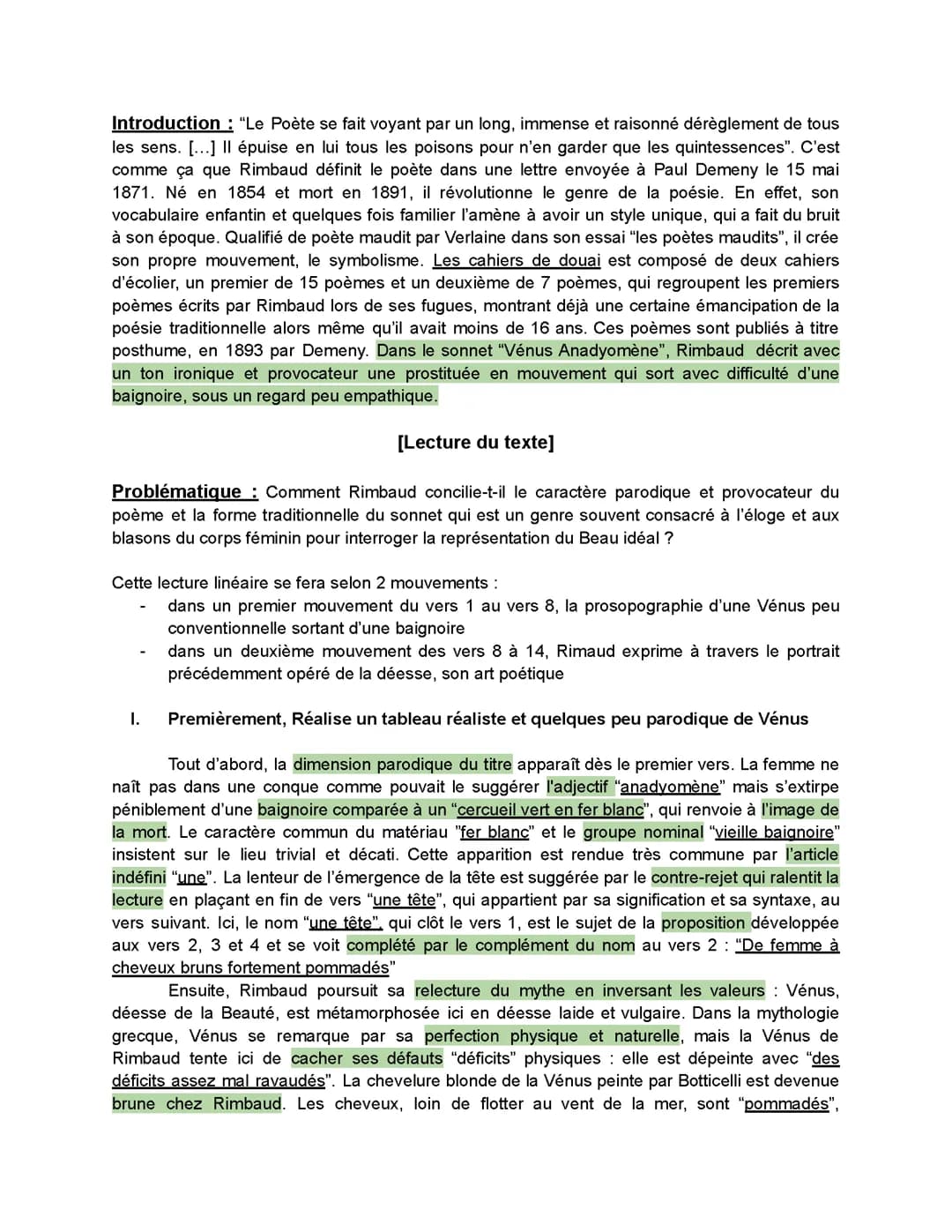 Lecture linéaire, Cahiers de Douai, Vénus anadyomène