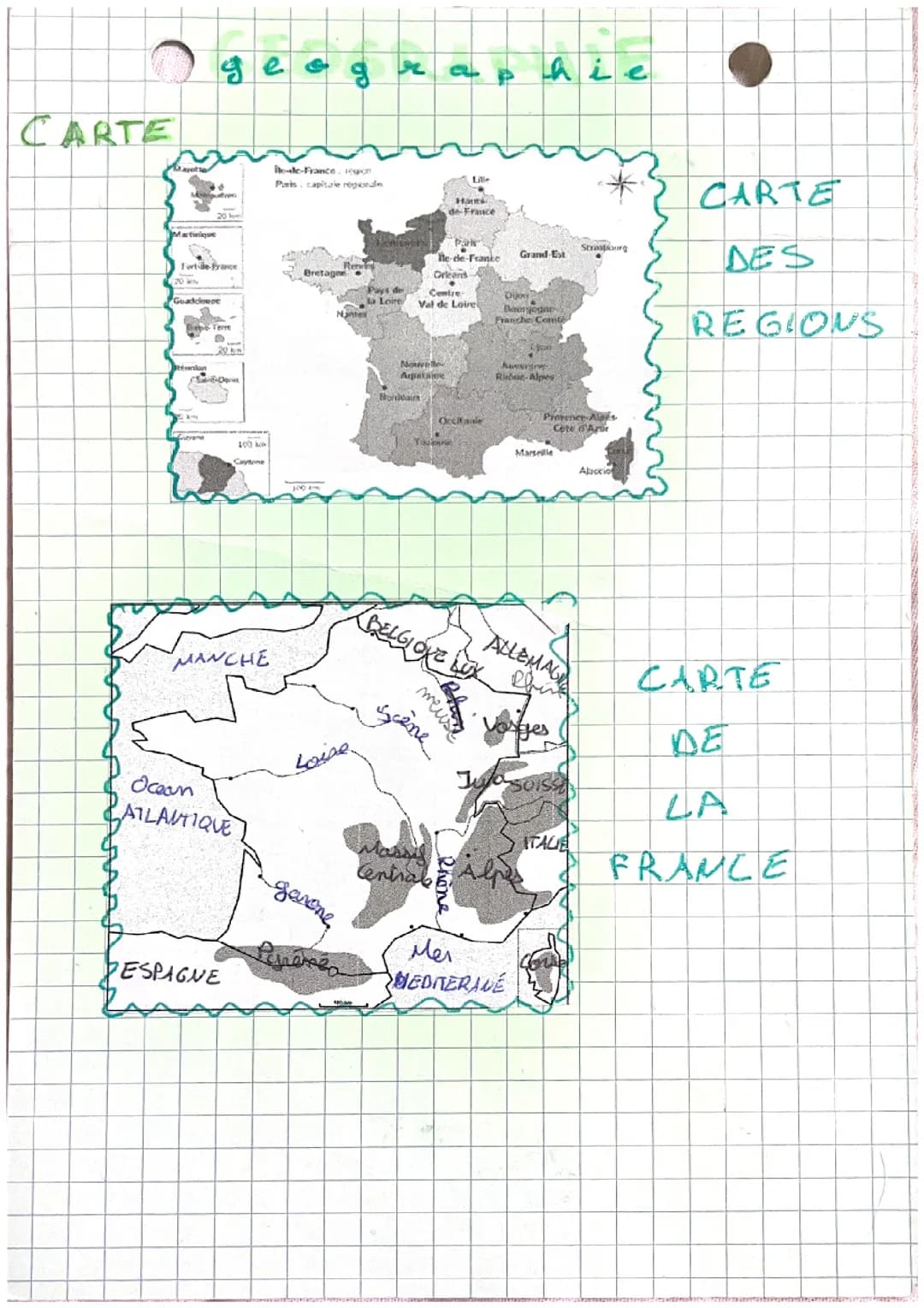 Carte des régions, fleuves, montagnes de la France 