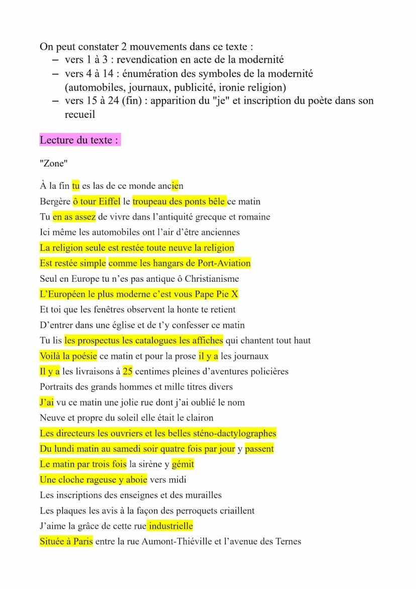 Lecture Analytique n°4 du BAC :
"Zone", Alcools d'Apollinaire, 1913
Introduction :
1° L'oeuvre, son auteur et son mouvement.
Alcools est un 