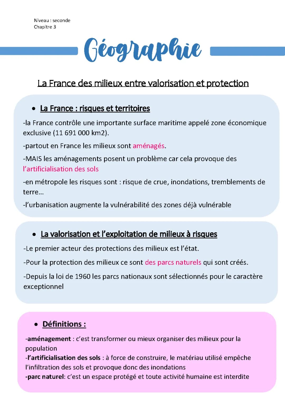 géographie :La France des milieux entre valorisation et protection 