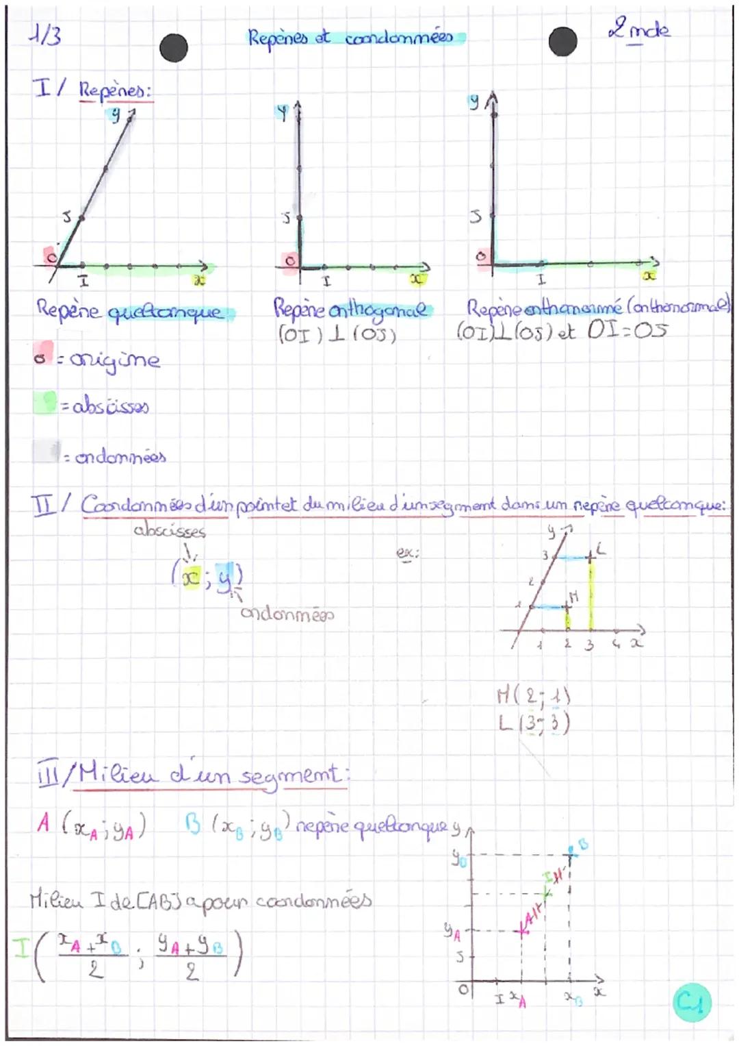 1/3
I/ Repènes:
97
3
I
Repère questonque
• = origine
= abscisses
=andonnées
30
Repeines at coondommées
abscisses
№₂
3
(97
andonmen
III/Milie