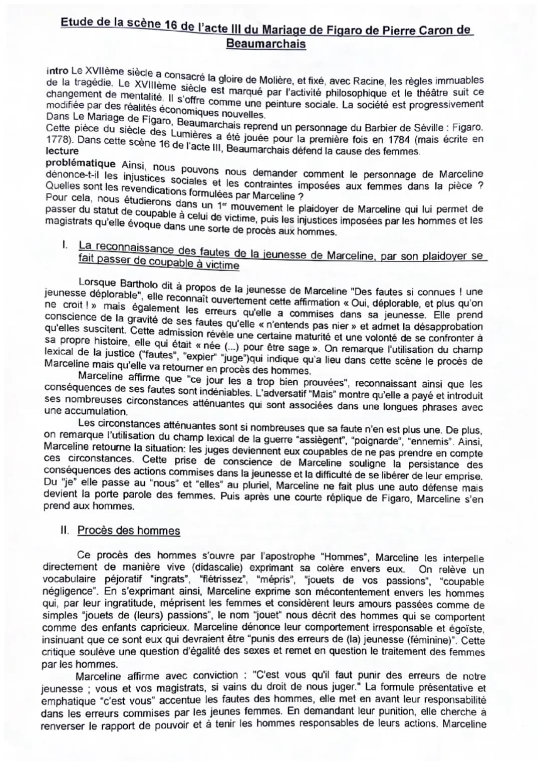 Analyse linéaire acte III scène 16 le Mariage de Figaro, Beaumarchais