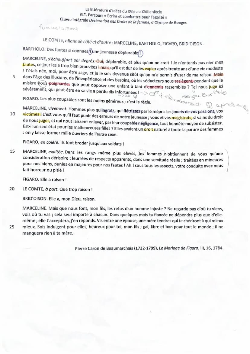 Etude de la scène 16 de l'acte III du Mariage de Figaro de Pierre Caron de
Beaumarchais
intro Le XVIIème siècle a consacré la gloire de Moli