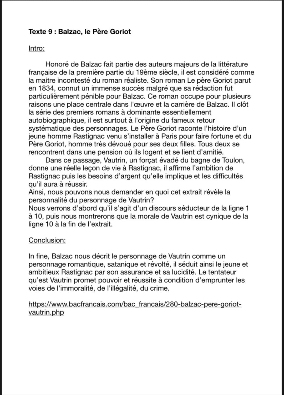 Texte 9: Balzac, le Père Goriot
Intro:
Honoré de Balzac fait partie des auteurs majeurs de la littérature
française de la première partie du
