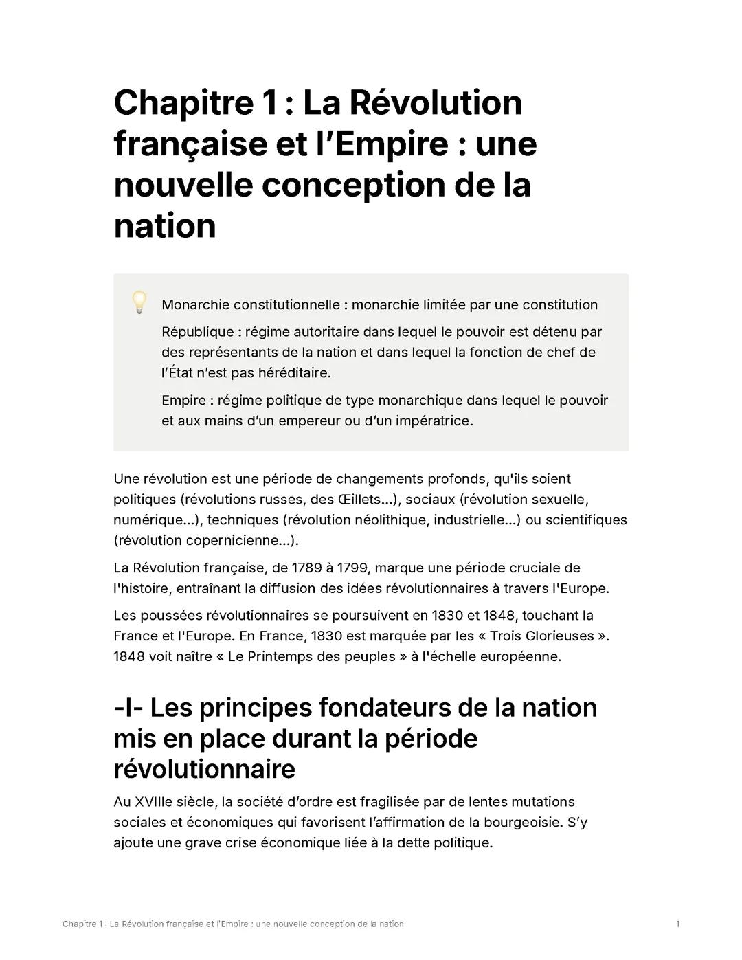 Chapitre 1 : La Révolution française et l’Empire : une nouvelle conception de la nation