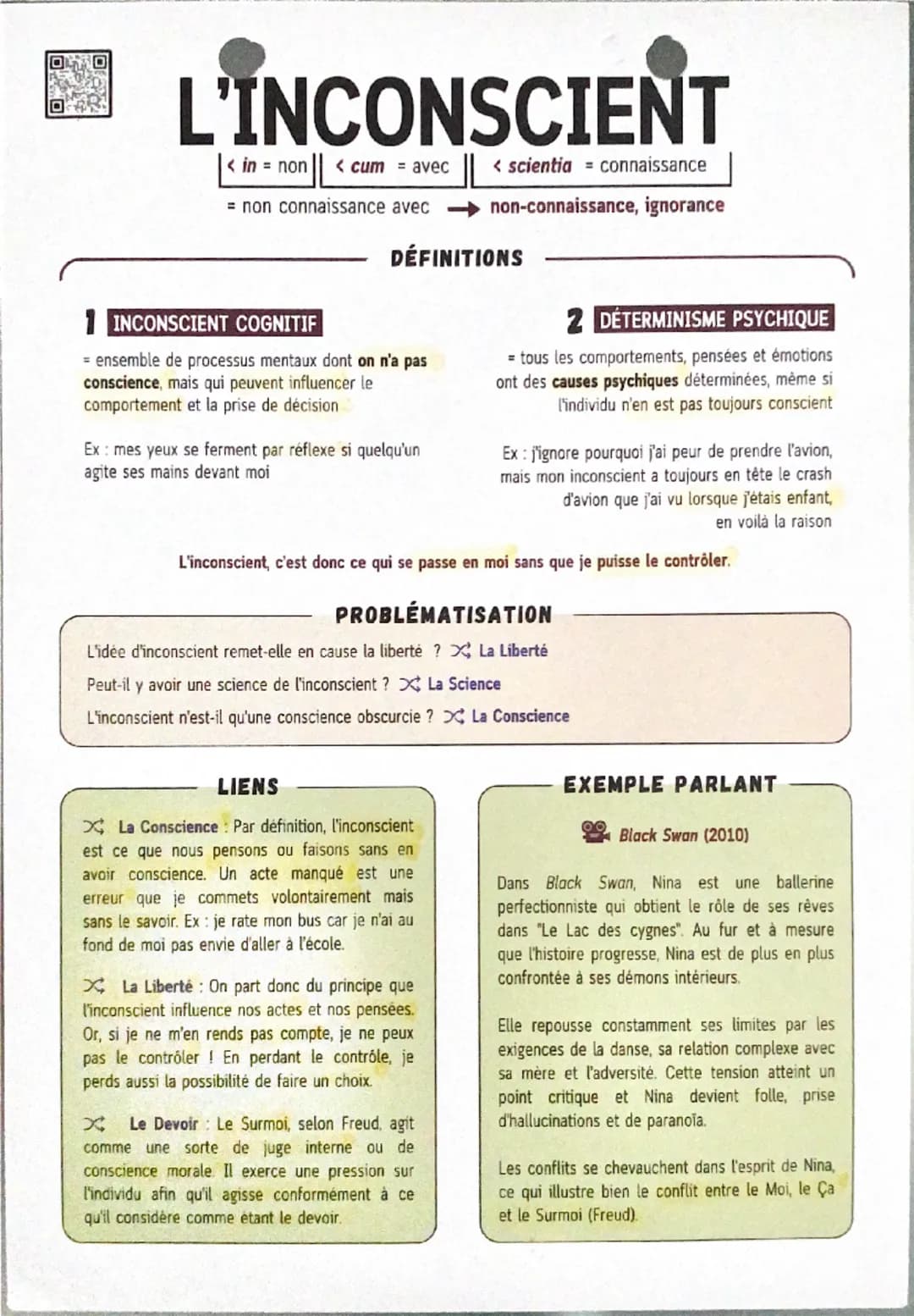 回
L'INCONSCIENT
<in = non <cum = avec
< scientia = connaissance
= non connaissance avec
1 INCONSCIENT COGNITIF
non-connaissance, ignorance
D