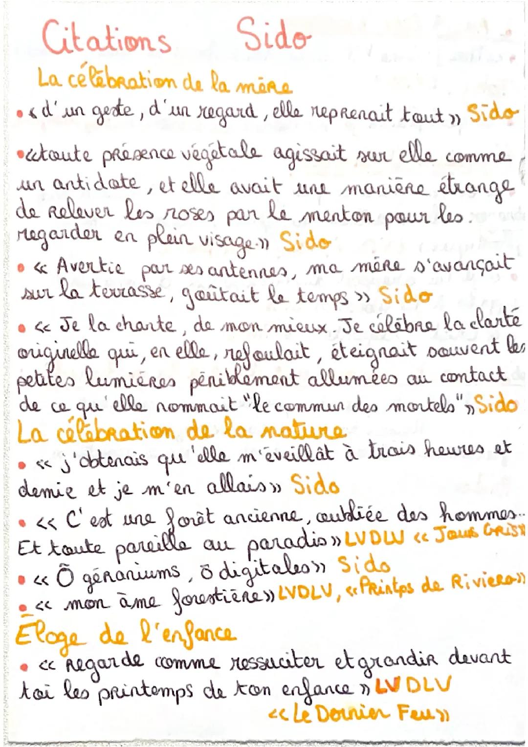 Citations pour dissertation sur Sido et les vrilles de la vigne