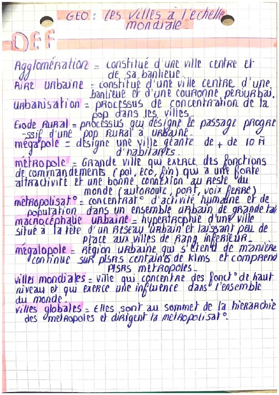 les villes à l’échelle mondiale 