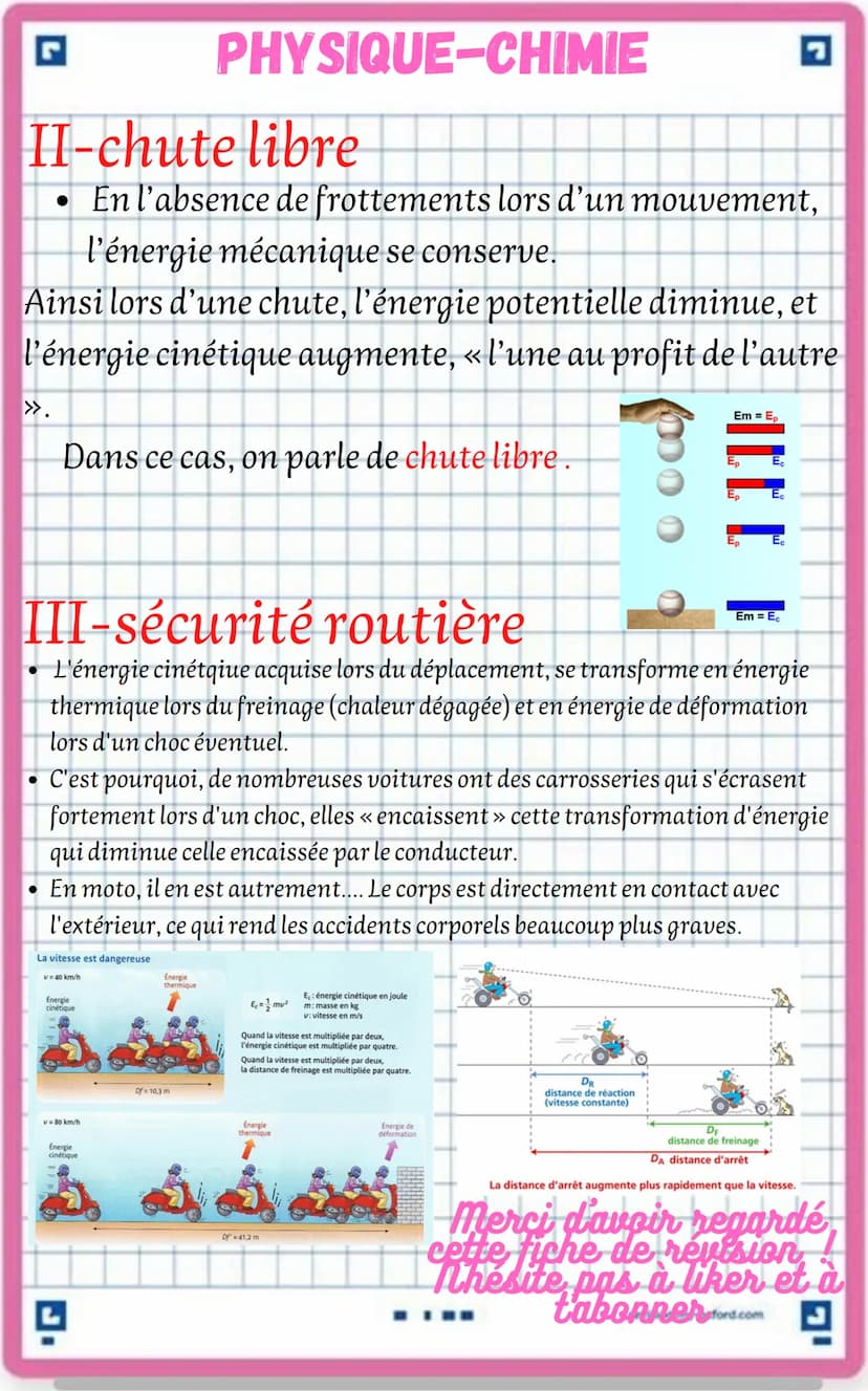 I-définition et formule
L'énergie mécanique (Em) est liée au mouvement
L'énergie cinétique (Ec) est plus particulièrement
liée à la vitesse 