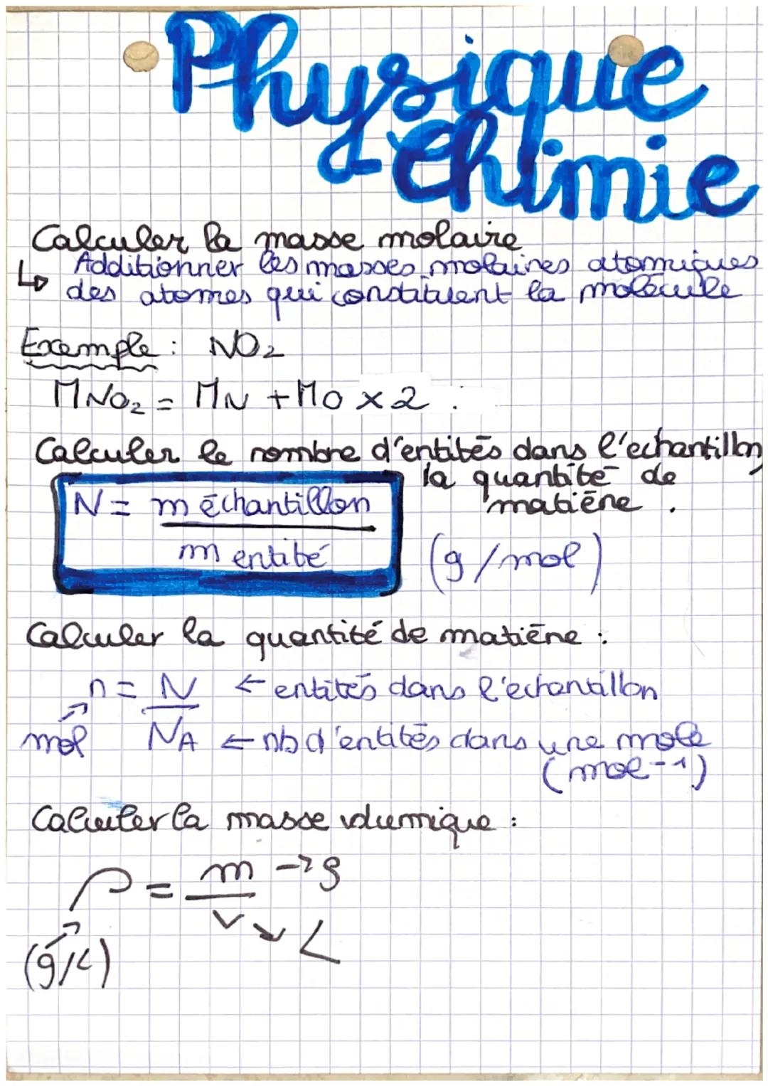# Physique

chimie

Calculer la masse molaire
Lo Additionner les masses mollaines atomiques
des atomes qui constituent la modele

Exemple: N