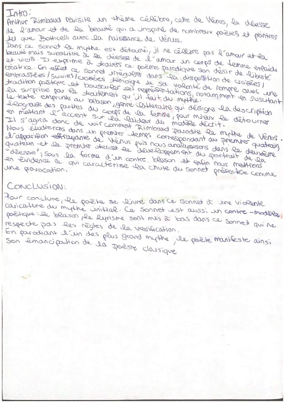 Lecture Linéaire de Vénus Anadyomène de Rimbaud 
