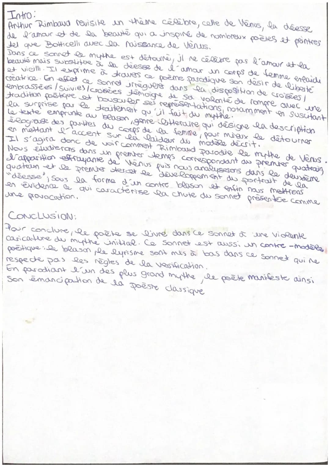 Intro:
Arthur Rimbaud revisite in theme célèbre, celle de Venus, la déesse
de l'amour et de la beauté qui a inspine de nombreux poètes et pe