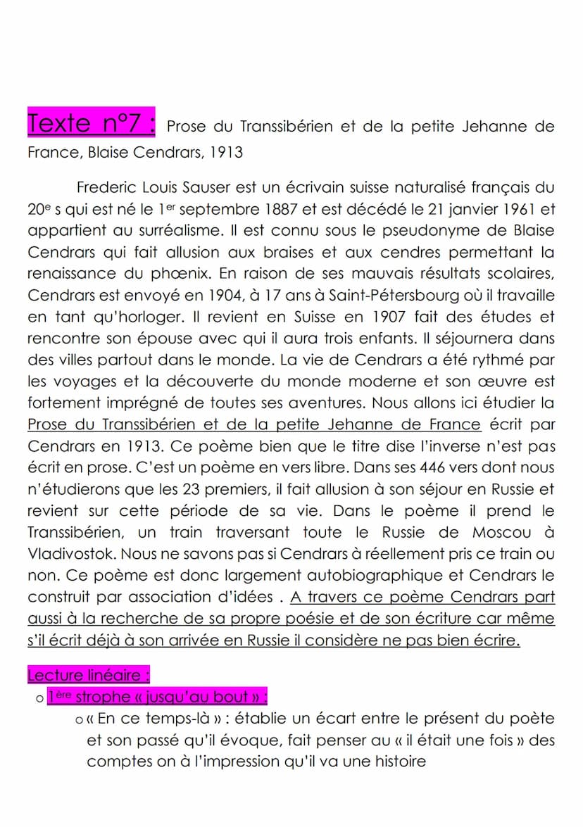Prose du Transsibérien et de la petite Jehanne de France, Blaise Cendrars, 1913.
Dédiée aux Musiciens
En ce temps-là j'étais en mon adolesce